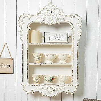 JSWHYBD Vintage Small Wall Cabinet, Decorative Wooden Floating Wall Cabinet with 3 Tiers for Living Room, Bedroom & Entryway, 18.9"x5.7"x31.1" White