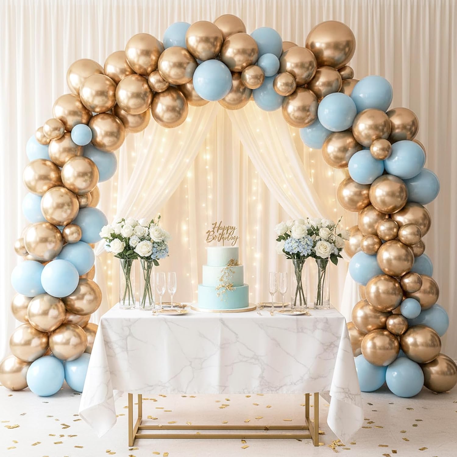 RUBFAC 154pcs Metallic Champagne Gold Balloons Different Sizes of 18 12 10 5 Inch Chrome Gold Balloon Arch Kit Garland for Birthday Graduation Baby Shower Wedding Bachelorette Party Decorations - Image 7