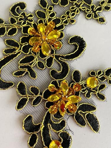 Miniatura 45 de Zbroh Parches de tela de encaje fino bordados con diamantes de imitación bordados, decoración de vestido para coser en lentejuelas cuentas, Azul