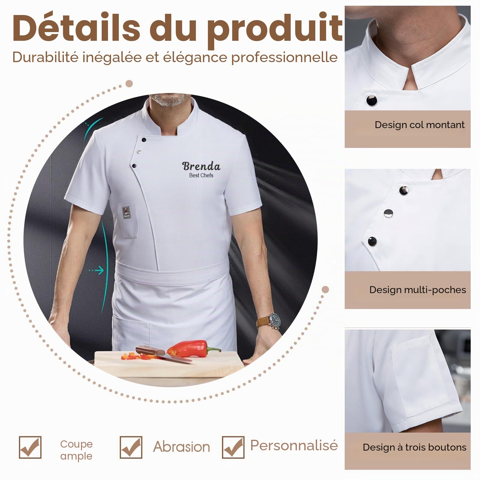Veste Cuisine Homme Veste Chef Cuisine Homme Personnalisé avec Texte Et Brodés