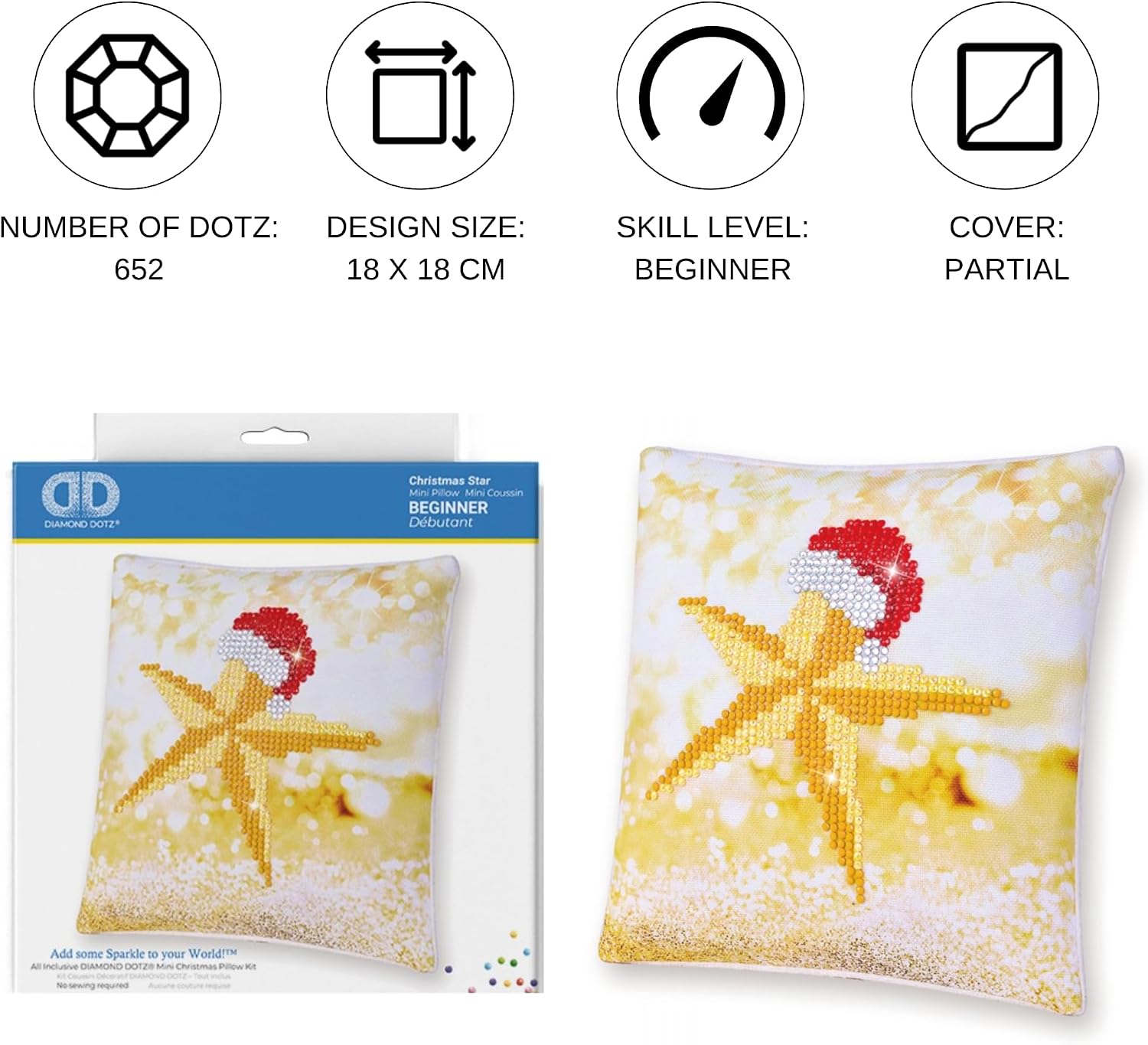 DIAMOND DOTZ Christmas Star Pillow Diamond Painting Kits for Adults - Diamond Art Kits a Relaxing Creative Craft Kit with Dotz Gems 7"x7"