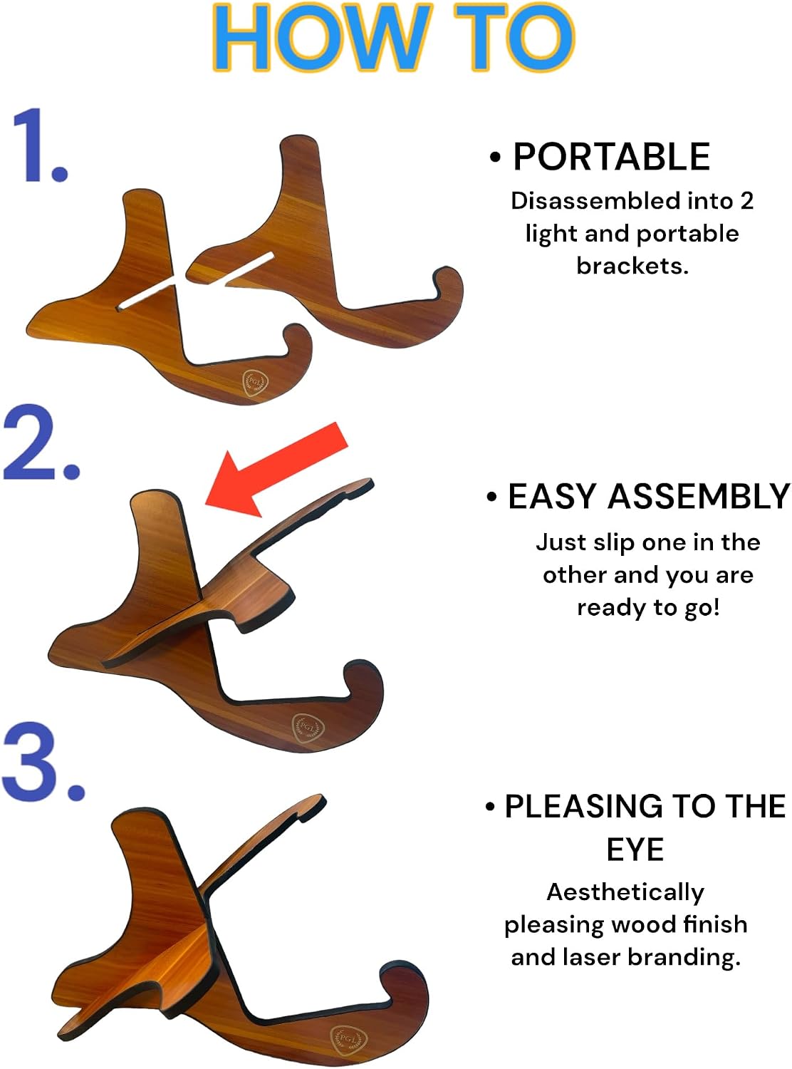 PGL Universal Wooden Guitar Stand X-Frame Floor Stand w/ Soft Sponge Covering - Ideal Holder for Acoustic, Bass, Electric & Classical Guitars Sapele Wood Finish