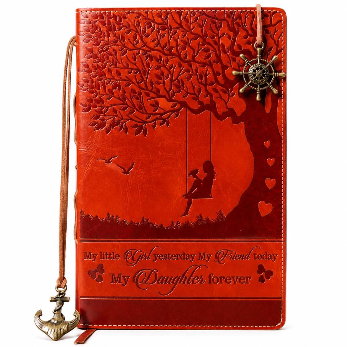Diario de cuero de regalo para hija de mamá o papá – Cuaderno marrón vintage con mensaje inspirador, páginas a rayas, diario de recuerdo para cumpleaños, graduación, Navidad