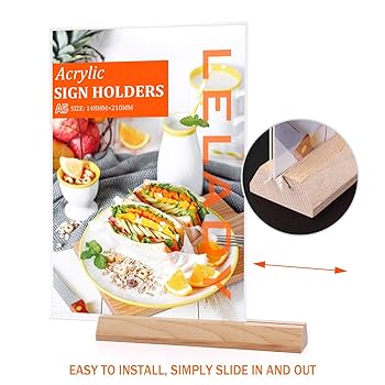 Porta-Avvisi Da Tavolo In Acrilico - Base In Legno, Doppia Faccia, Confezione Da 6