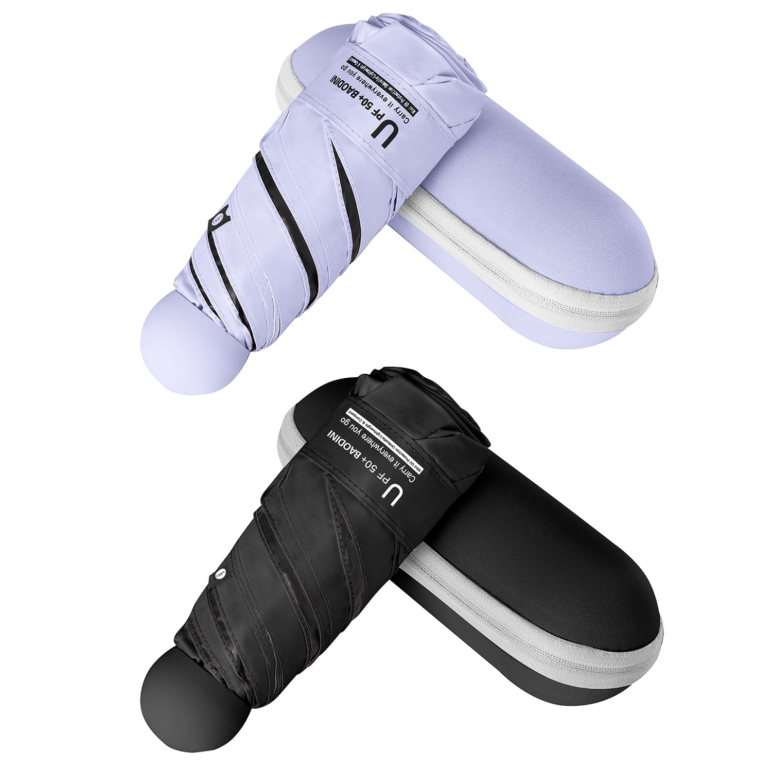 BAODINI, Mini ombrello da viaggio con custodia, piccolo, compatto, con protezione solare anti-UV, leggero, piccolo, tascabile, Mini