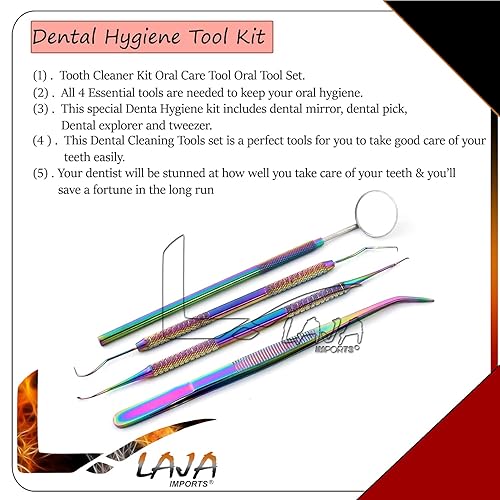 Miniatura 5 de Kit de higiene de herramientas para dentistas, incluye removedor de raspador de tarter, 4 púas dentales, pinzas dentales y espejo bucal, color