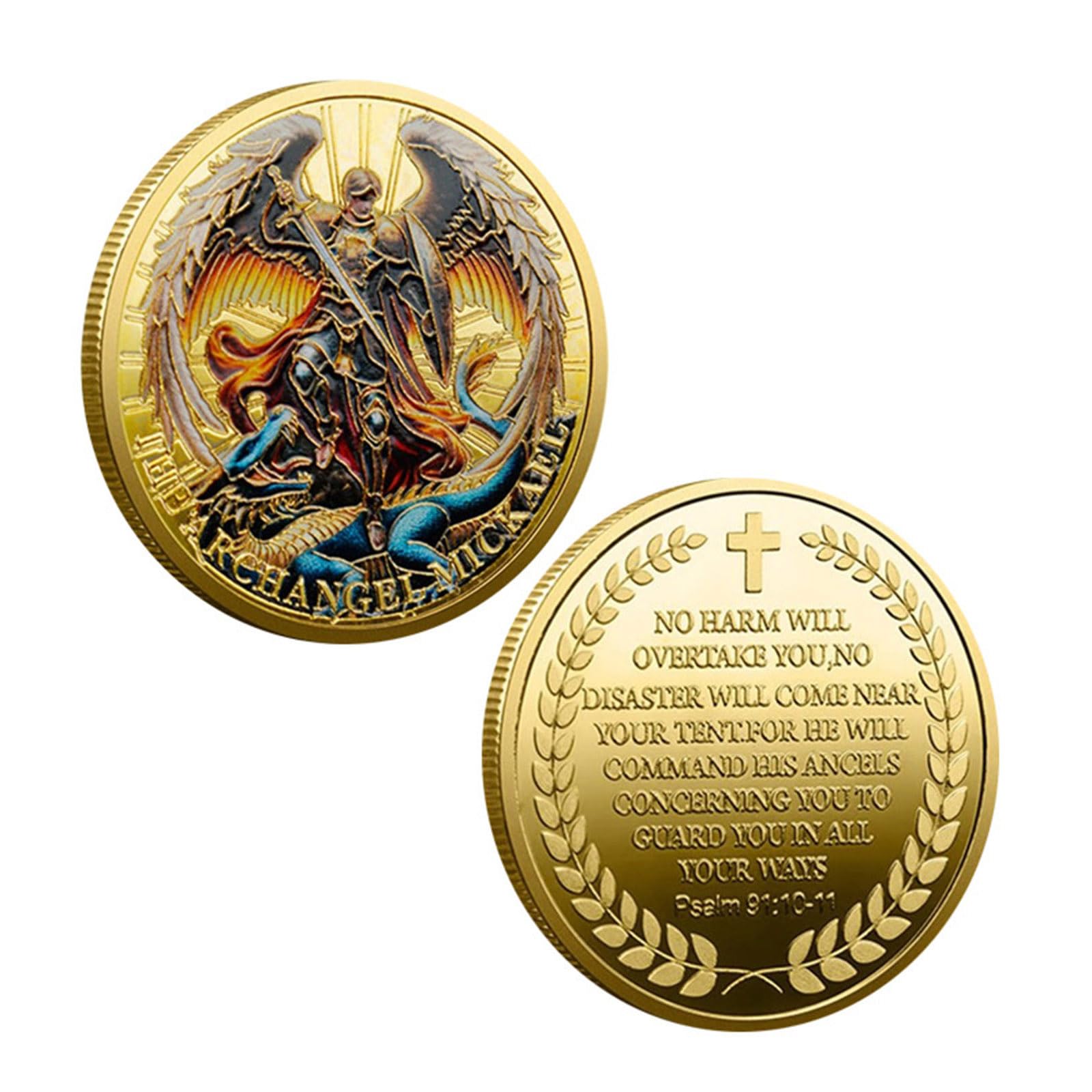 JTQYFI Michaels Archangel Protections Coin Double Sided Michaels Prayer Challenge Coin Collectibles Religious Gift Prayer Challenge