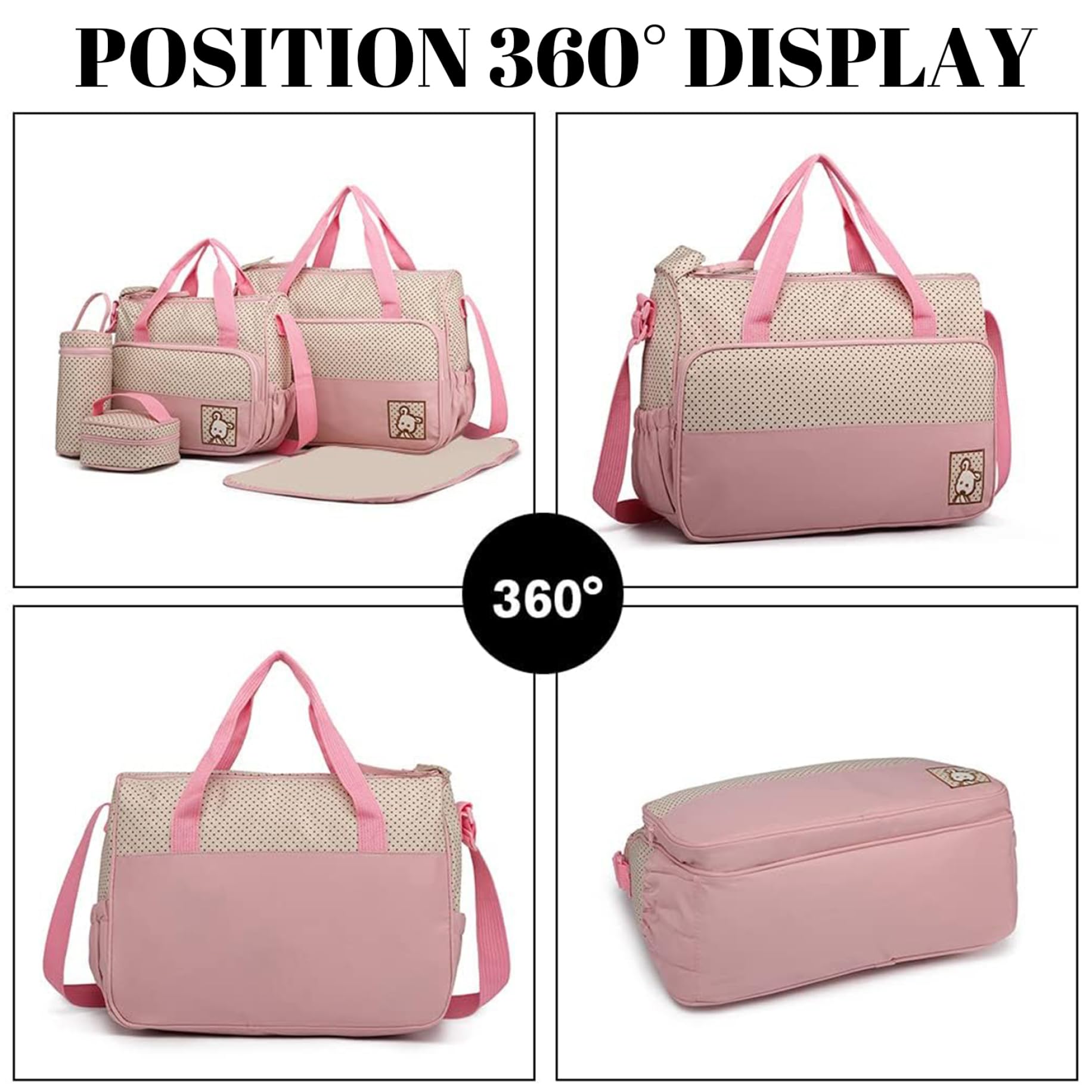 Borse per pannolini per neonati maschi 5 pezzi/set Kit per la cura dei neonati multifunzionale a prova di acqua e polvere con due borse borsa per biberon piccola borsa per il pranzo e tappetino per pa