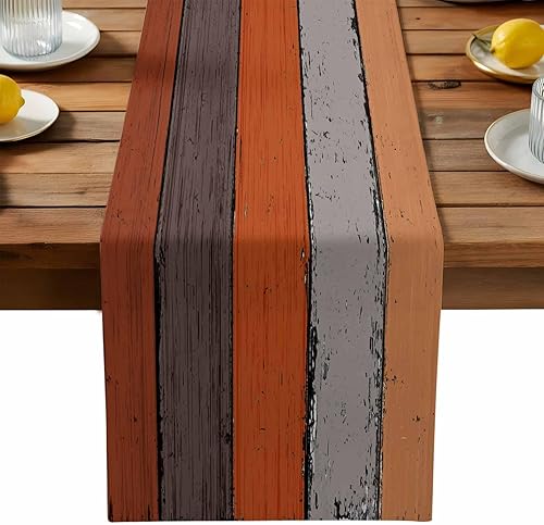 Miniatura 180 de Camino de mesa de algodón y lino estilo granja rústico retro, textura de madera de granero, color degradado marrón y gris, antideslizante,