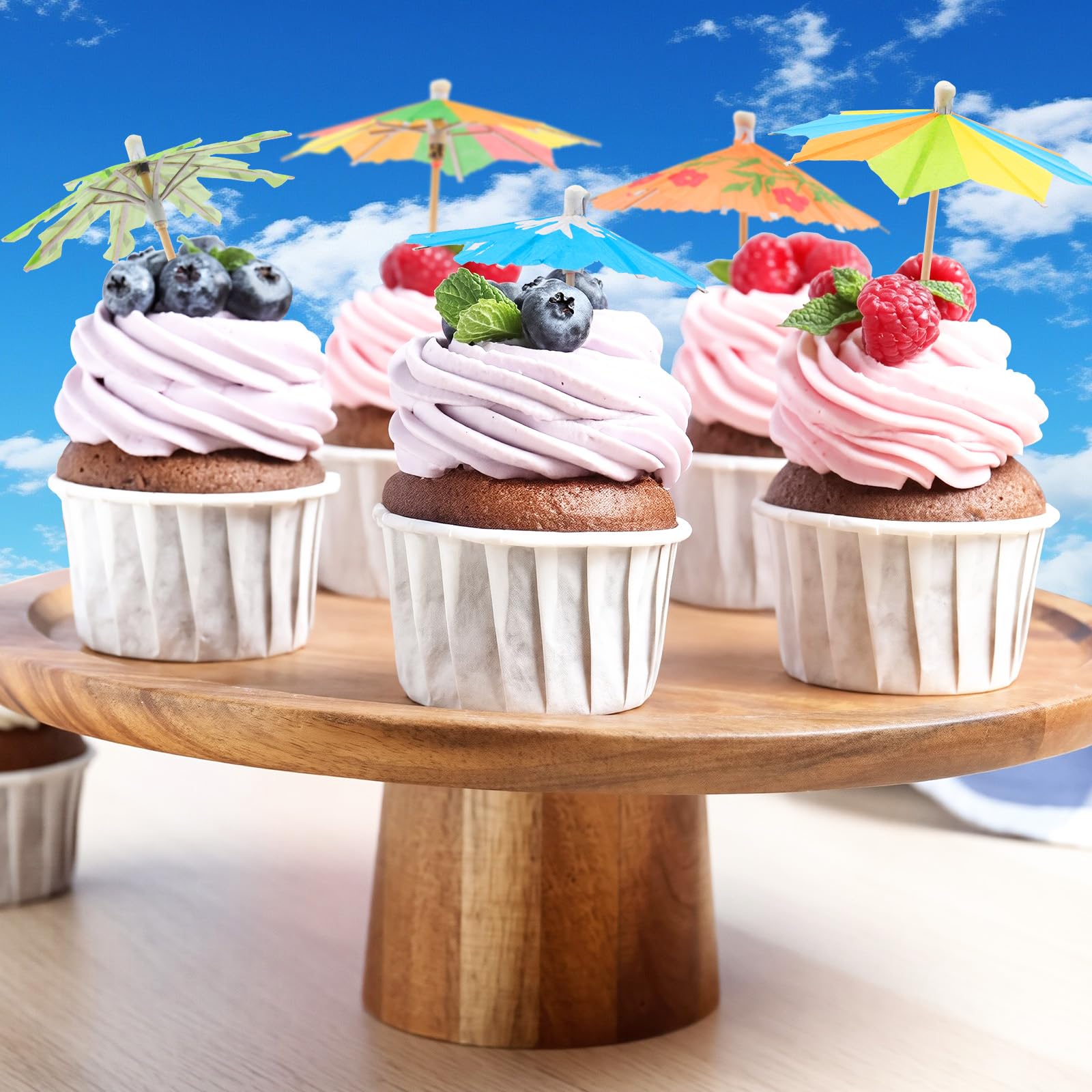 [4 estilos] Sombrillas de cóctel para bebidas, palillos de dientes, palillos de cóctel de variaciones coloridas con palos de madera, mini sombrillas de papel para decoraciones de fiesta Tiki Luau y