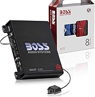 BOSS R1100MK 1100W Monoblock Car Amplifier + 8 Gauge Wiring Kit - Class A/B, MOSFET Power, Remote Sub Control, Low Pass Crossover