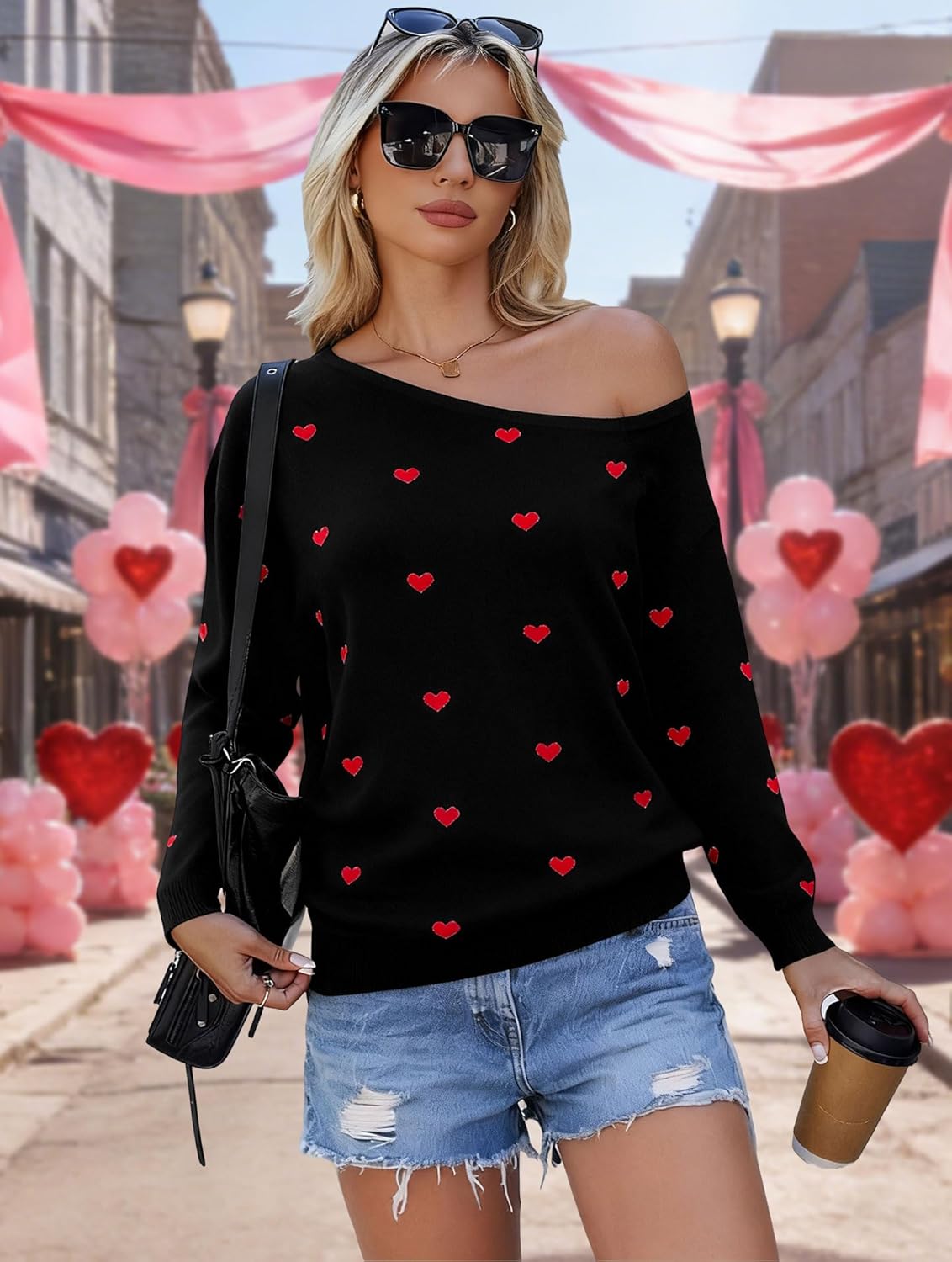 MNLYBABY Off The Shoulder Knitted Graphic Sweater Drop Shoulder Sweatshirt Loose Pullover Casual Long Sleeve Tops - Image 6