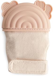 mushie Silicone Teething Mitten for Babies 3+ Months (Rainbow) - Textured Sensory Teether Glove with Adjustable Strap