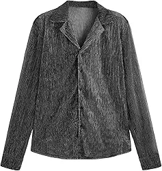 Camisa masculina de manga comprida com botões e glitter