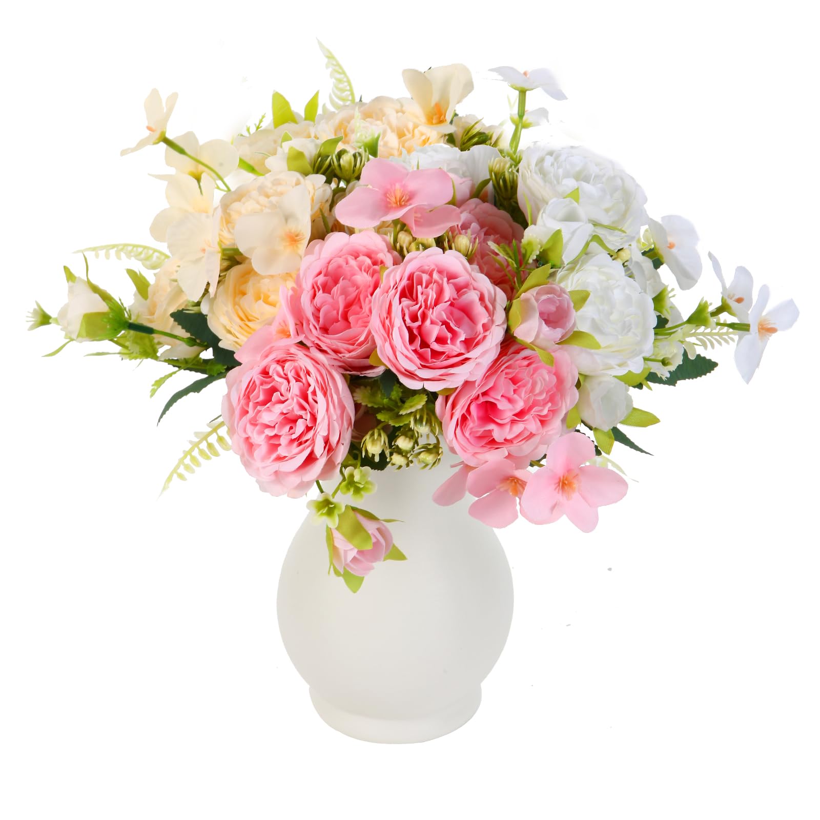 Artificial Peonies Silk Flowers,Fake Plastic Flowers,Faux Peony Bouquet 6 Bundles Florals Arrangements for Home Boho Wedding Table Centerpiece Farmhouse Decors (Beige,White & Pink)