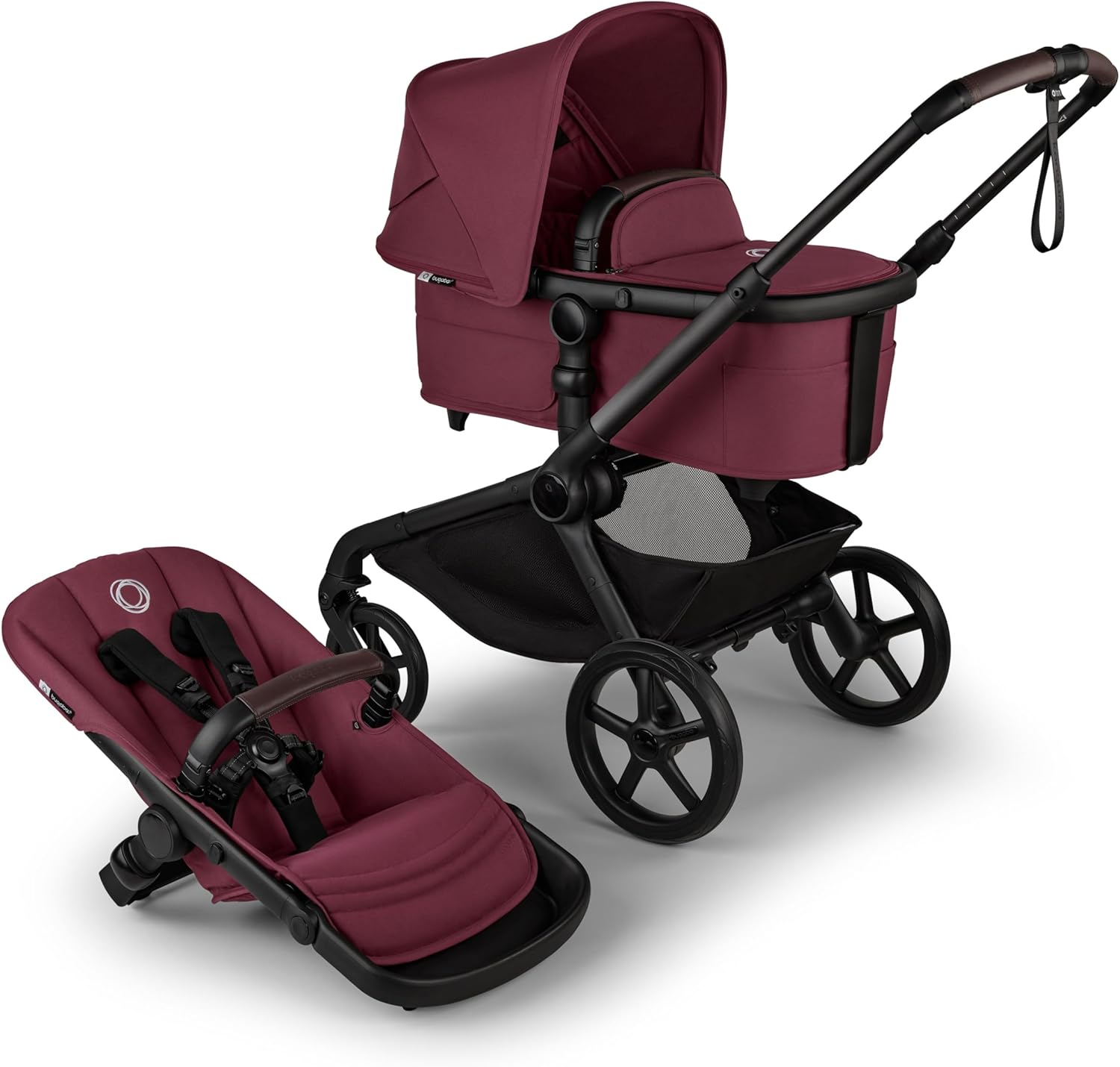 Bugaboo Kangaroo Single to Double Tandem Stroller with Seat and Pram for All Terrains (Dark Cherry)