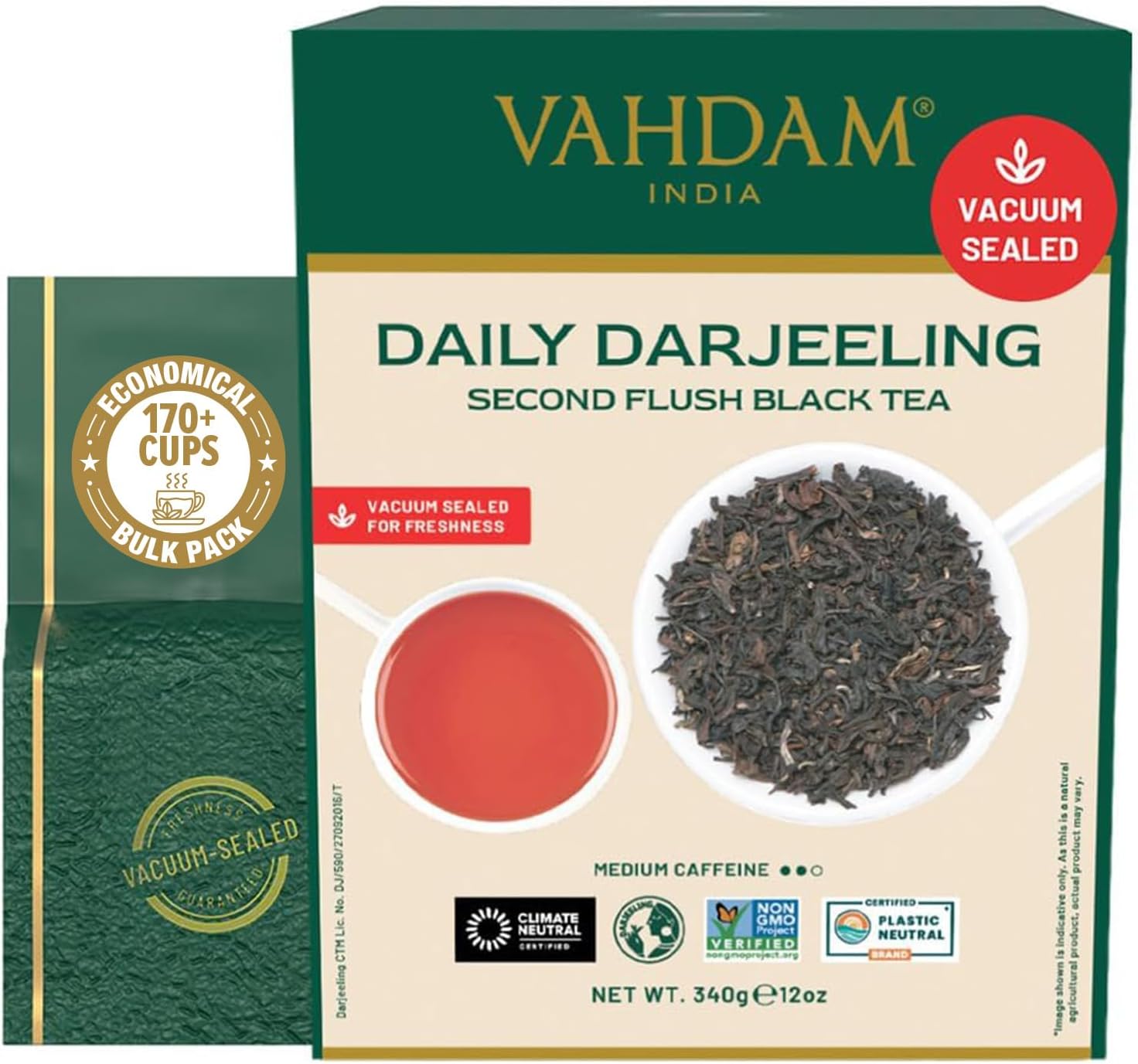 Darjeeling Tea Leaves From Himalayas 170+ Cups (340g) Pure Unblended Darjeeling Black Tea, FTGFOP1 Grade Loose Leaf Tea |100% Halal Certified | Packed & Shipped Direct From Source In India
