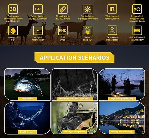 Miniatura 7 de Gafas de visión nocturna montadas en la cabeza 1080P FHD digital infrarroja visión para adultos prismáticos de visión diurnanocturna zoom digital 4X