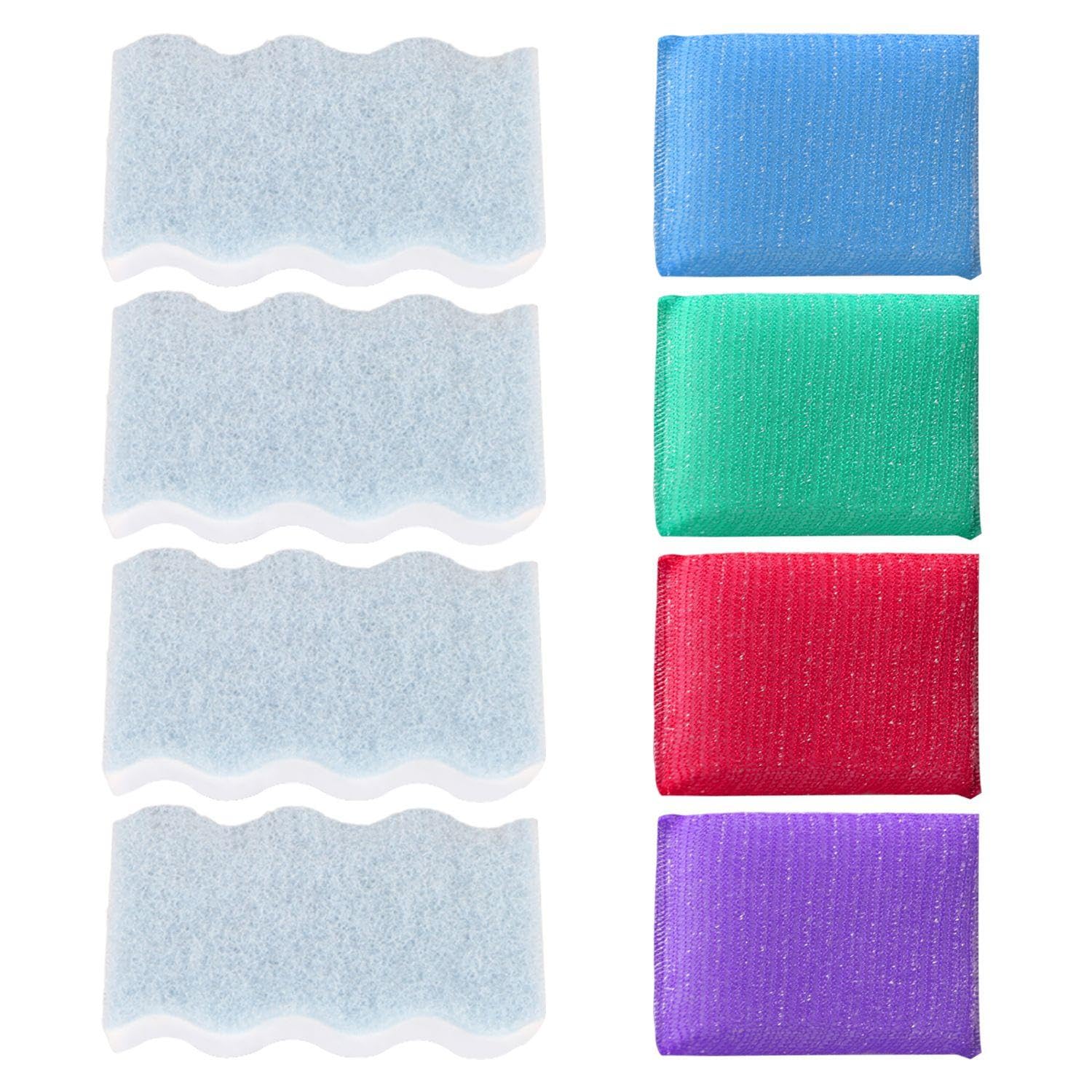 Eowvisn White 4 Pieces S-Shaped Sponge Brushes And 4 Pieces Square Cleaning Brushes, Anti-Scratch Cleaning Brushes, Tableware Cleaning Brushes, Kitchen Cleaning Brushes, Kitchen Bathroom Cleaning Tools