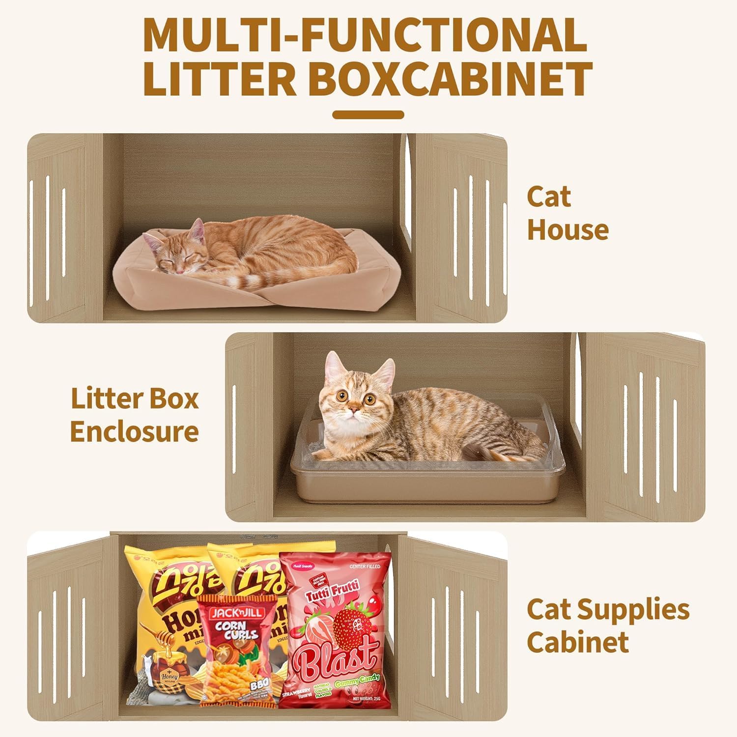 Tall Cat Tree with Litter Box Enclosure, 66.9” Multi-Level Cat Condo Tower, Sturdy Cat House with Perches, Hammock & Scratching Posts for Indoor Cats, Large Modern Cat Furniture