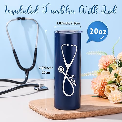 Miniatura 2 de Harloon 12 vasos de acero inoxidable de 22 onzas con tapa y pajitas, vasos de viaje para el día de la enfermera, para enfermera, jubilación,