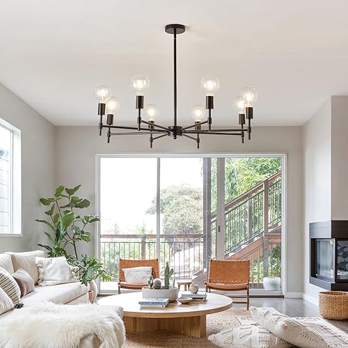 Miniatura 2 de ASGYISA Lámpara de techo Sputnik negra de 8 luces mate industrial empotrada, lámpara colgante de metal moderna para granja, lavandería, dormitorio,