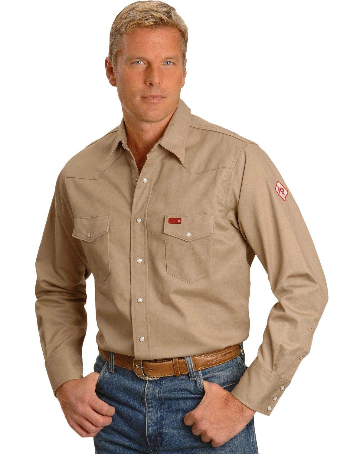Wrangler Riggs Workwear Men's Fr Flame Resistant Western Long Sleeve Two Pocket Snap Shirt