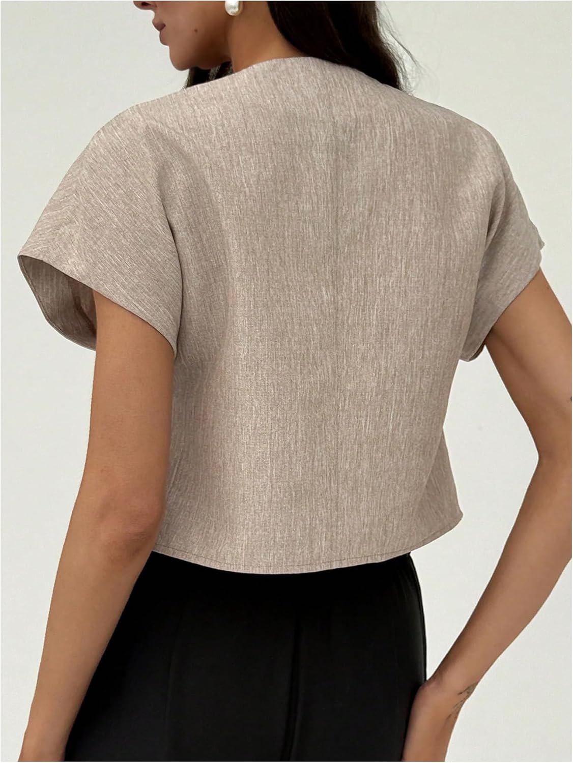 GORGLITTER Women's Button Blouses Dressy Casual V Neck Short Sleeve Work Business Shirt - Image 2