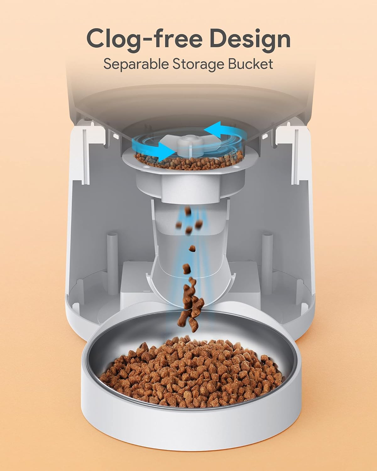 Pet Supplies : Upgraded Automatic Cat Feeders, KATALIC Clog-free 4L Cat Food Dispenser with Pet Grooming Glove Sliding Lock Lid Storage Timed Feeder for Cat and Dogs with Voice Recorder, Programmable Meal & Portion : 