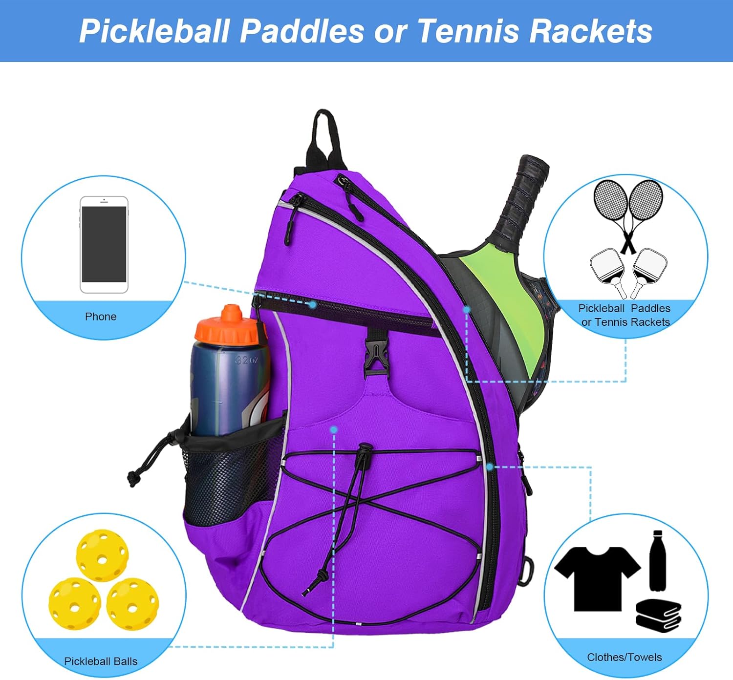 WOLT Pickleball Bag,Crossbody Sling Bags for Women Men,Pickleball Backpack with Fence Hook for Tennis, Racketball - Image 5