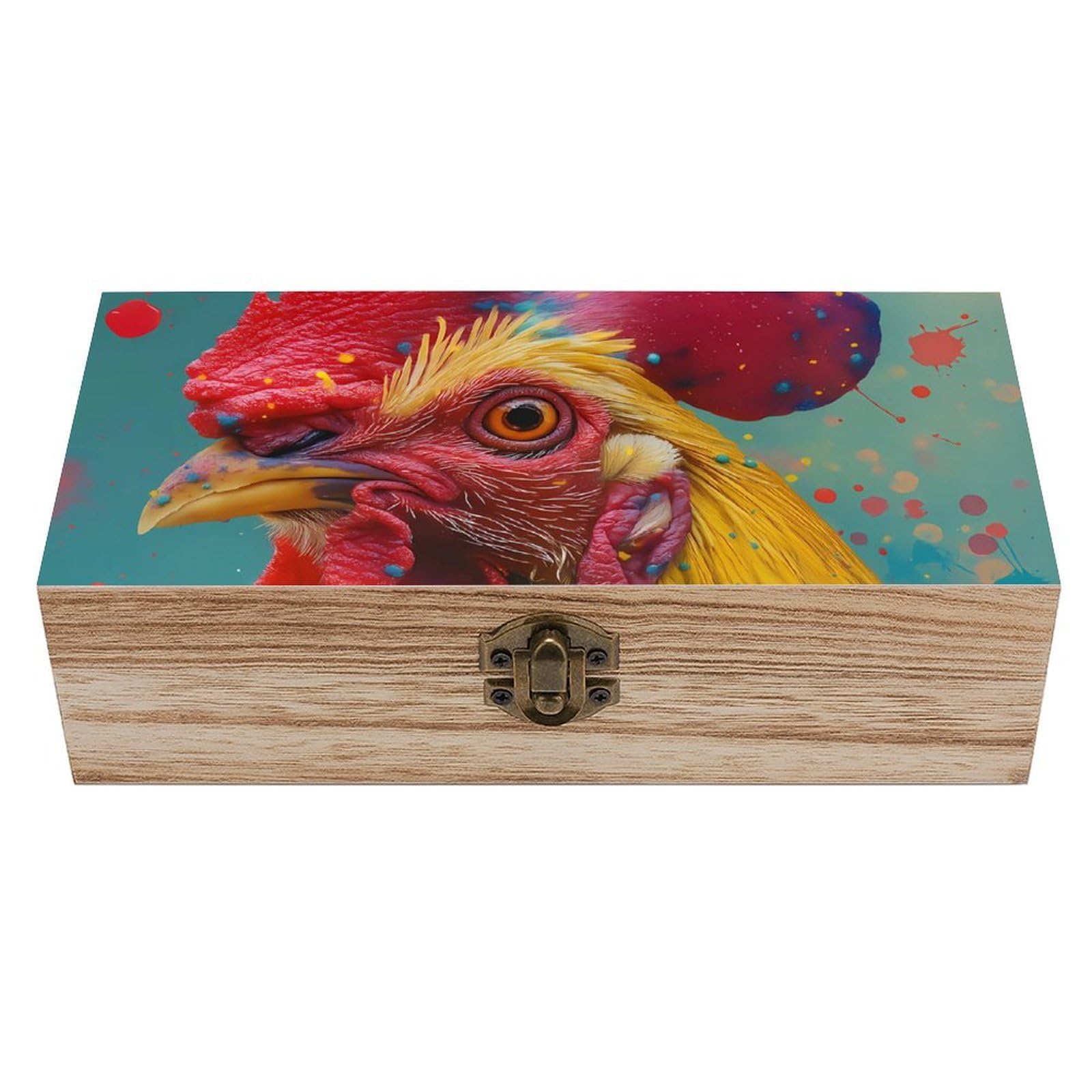 Oudrspo Vibrant Rooster Retro Wooden Storage Box Keepsake Jewelry Decorative Art Storages Box Gift Boxs