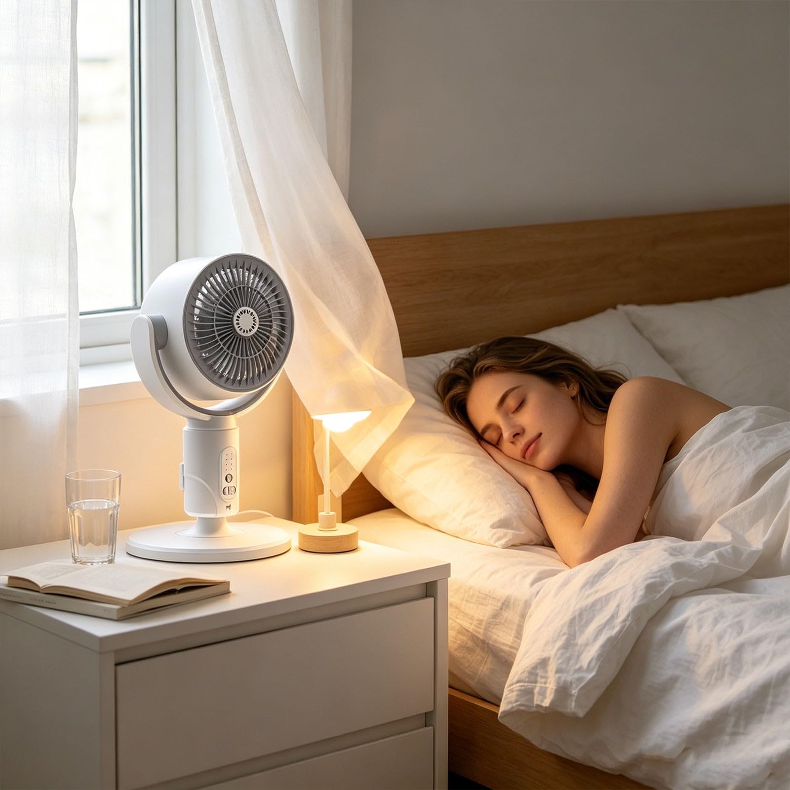 Ventilatore a Pavimento e da Tavolo 3-in-1 a Circolazione d'Aria, Regolabile in Altezza (38-82cm), 5 Velocità, Telecomando, Timer 8h e Ricarica Type-C, Base per Aromaterapia, per Casa e Ufficio