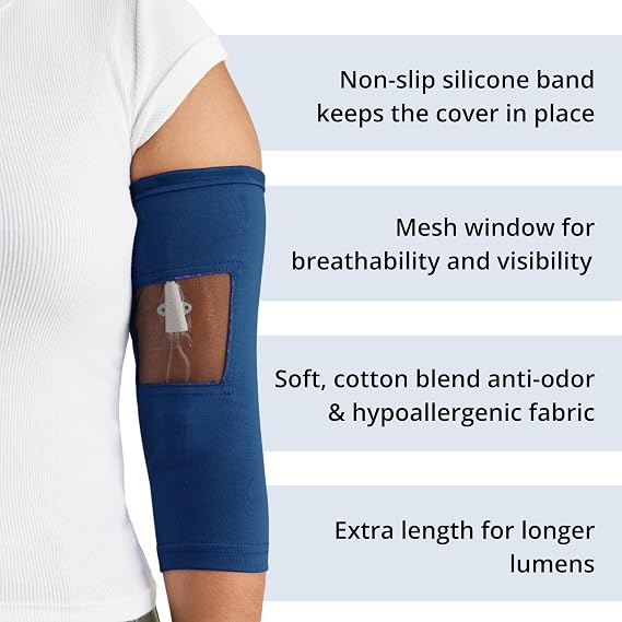 Care+Wear Long PICC Line Cover Ultra-Grip PICC Line Sleeve for Upper or Lower Arm with Mesh Viewing Window