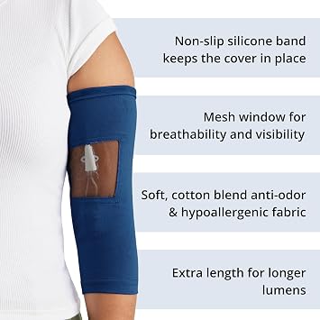 Care+Wear Long PICC Line Cover Ultra-Grip PICC Line Sleeve for Upper or Lower Arm with Mesh Viewing Window
