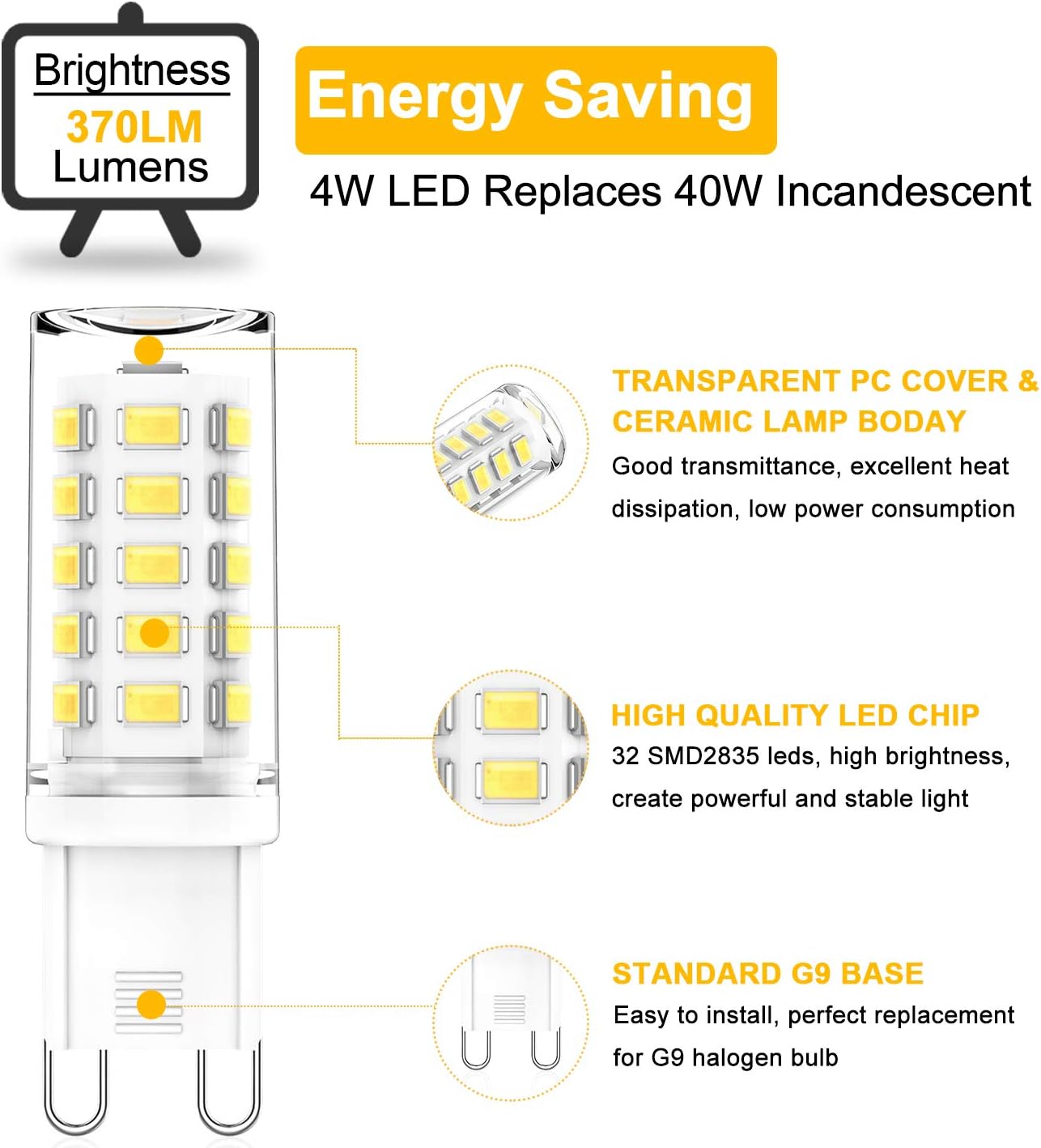 Bеѕt Quаlіtу 🔥 G9 LED Light Bulb 4W, 40 Watt G9 Halogen Equivalent, 6000K Daylight White, G9 Bi Pin Base Bulbs for Chandeliers, 360° Beam Angle, 120V, 370LM, CRI>85, No-Flicker, 6 Pack by Yomis Amаzоn Crаzу 🔥 Dеаlѕ G9 LED Light Bulb 4W, 40 Watt G9 Halogen Equivalent, 6000K Daylight White, G9 Bi Pin Base Bulbs for Chandeliers, 360° Beam Angle, 120V, 370LM, CRI>85, No-Flicker, 6 Pack by Yomis