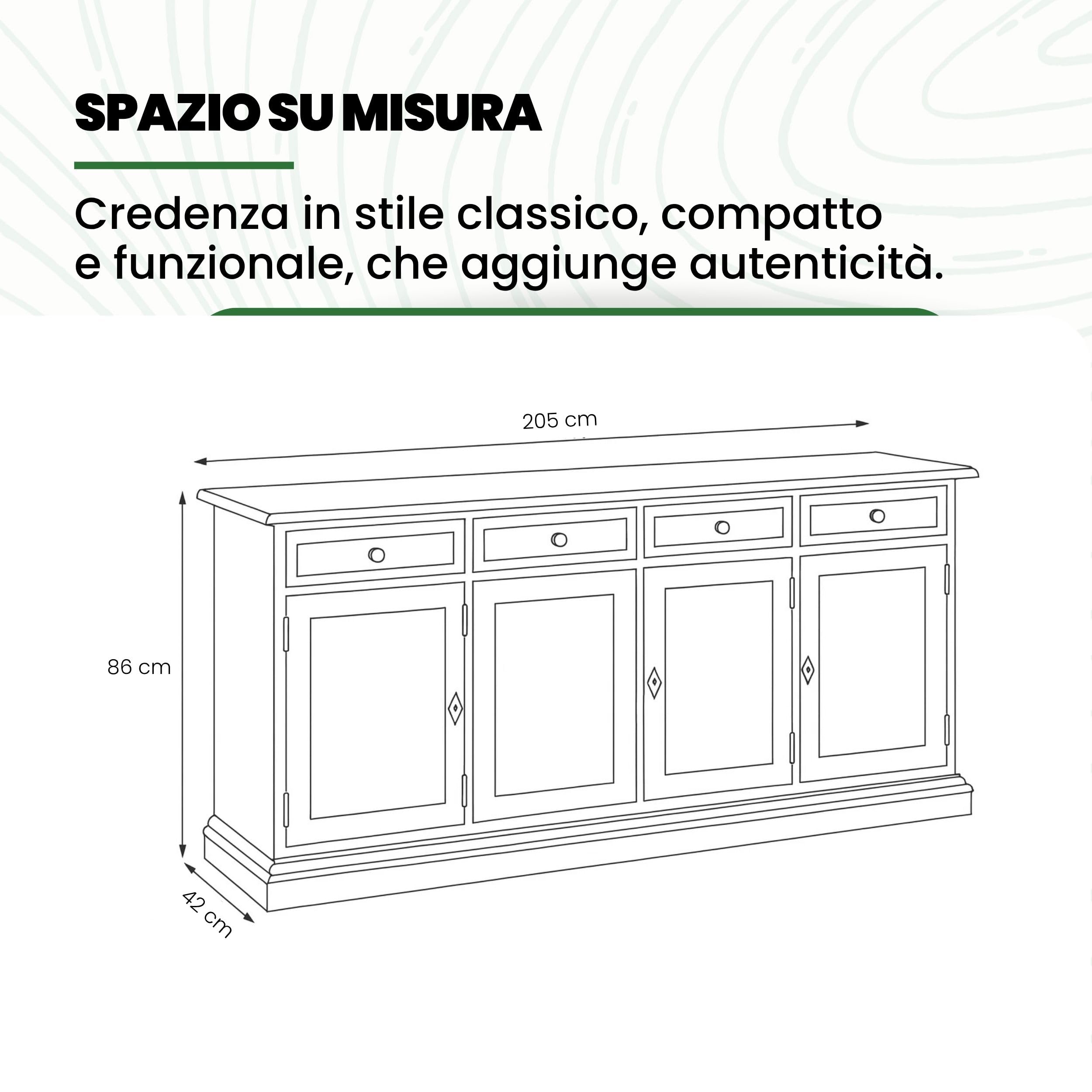 Mar.c.a. Design - Credenza Soggiorno in Legno di Pioppo, Stile Classico Arte Povera Elegante e Funzionale, Mobile Made in Italy