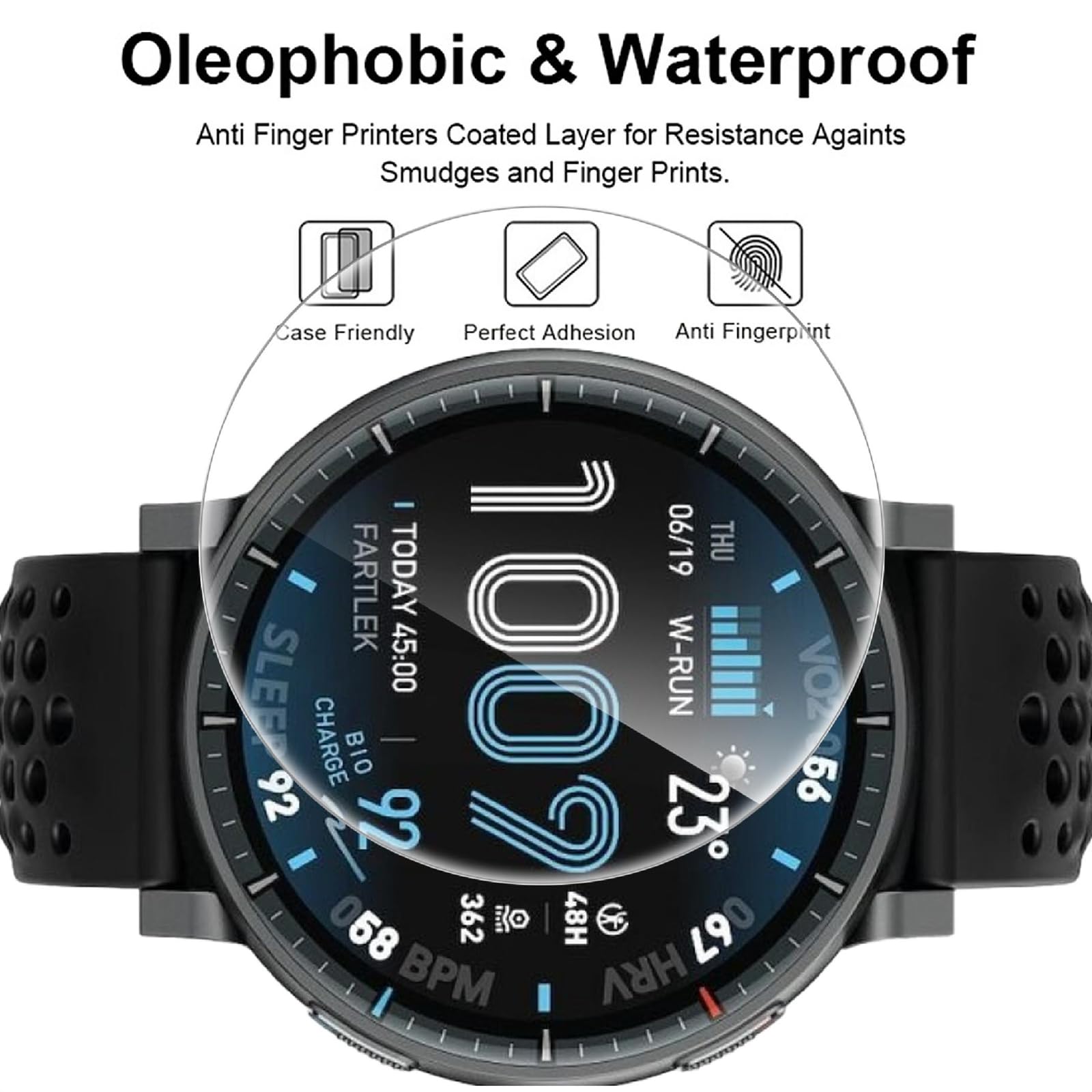 Fitudoos [2 stuks] pc-beschermhoes voor Amazfit Active 2, hard glas met displaybescherming, waterdichte valbescherming, hoge gevoeligheid, 1 zwart 1 transparant