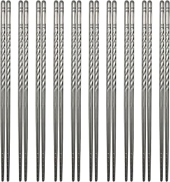 10 Pairs Reusable Chopsticks, Stainless Steel Metal Chop Sticks, Japanese Chinese Korean Chopstick Dishwasher Safe, 8.9 Inch Silver / Chop sticks