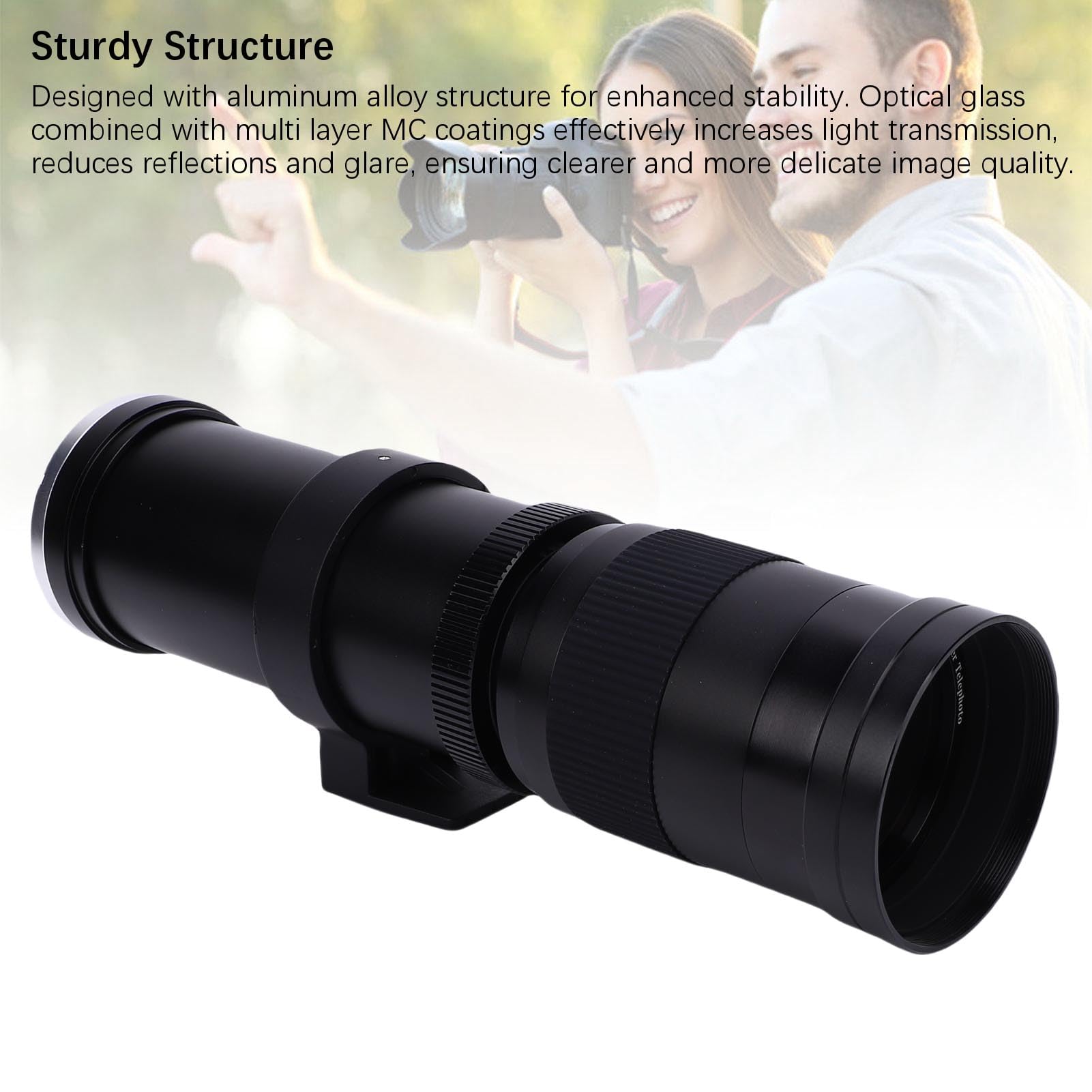 Zunate 420-800 Mm F8.3 Teleobiektyw Zoom, Obiektyw Manualny Aparatu Ogniskowania dla Kamer DSLR EF/EF (BLACK)