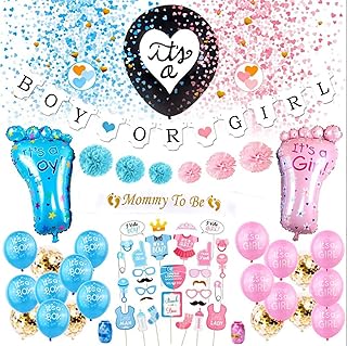 Uandhome 65pcs Balloon Set Gender Reveal Party Decoration Set "Boy or Girl" Foil Balloon Baby Party Supplies Decorations Kit