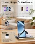 3 in 1 Wireless Charger for Google Watch 4, 15W Fast Wireless Charger for Google Pixel 10 Pro/9/8/7/6/5/4, Pixel 9/10 Fold, Pixel Buds Pro 2, Wireless Charger Stand for Google Pixel Watch 4 41mm/45mm
