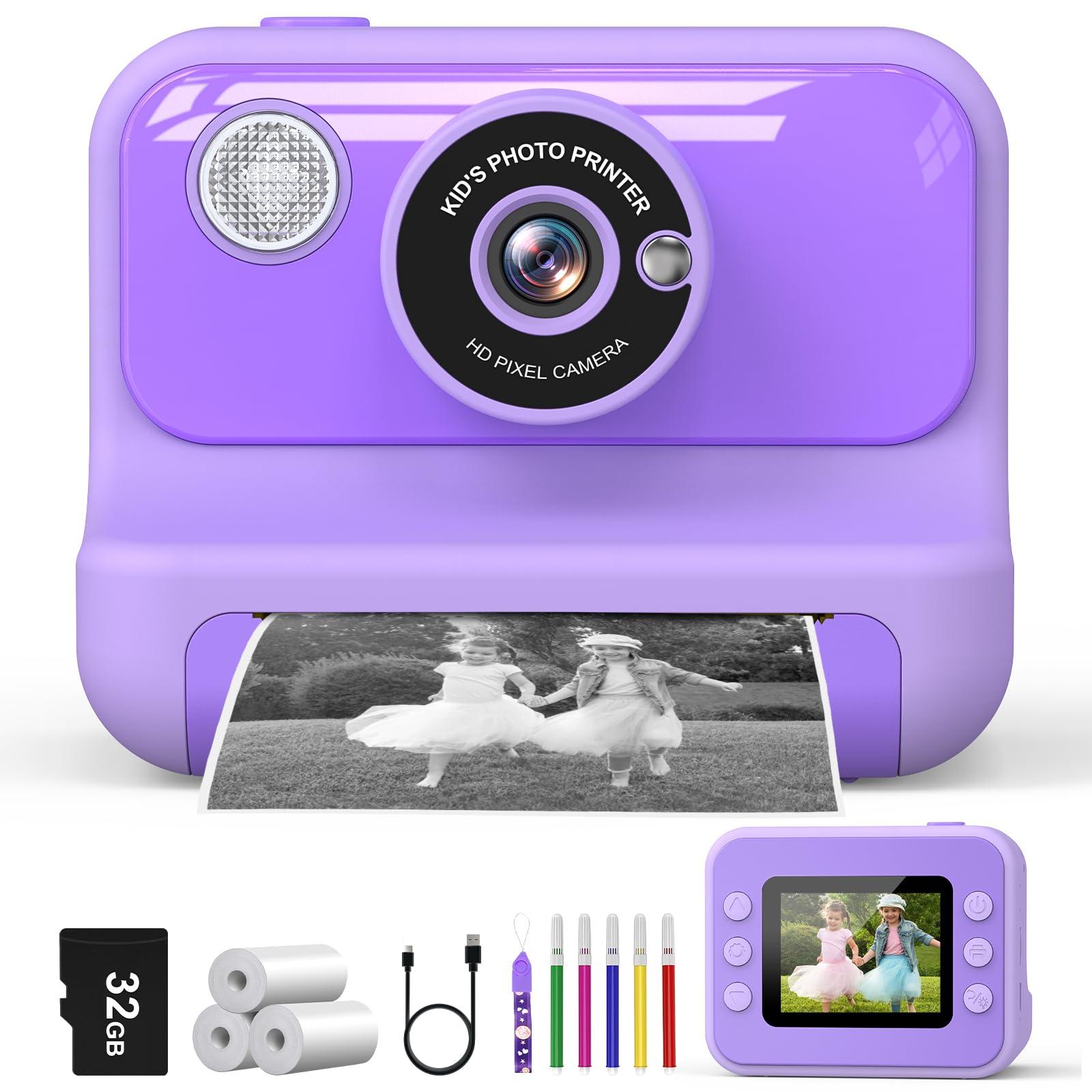 Camara Fotos Infantil Instantanea, 2.4'' Pantalla Cámara Instantánea Niños con Tarjeta 32GB y 3 Rollos de Papel, Regalo de Cumpleaños para Niños y Niñas de 3 a 12 Años — view 3