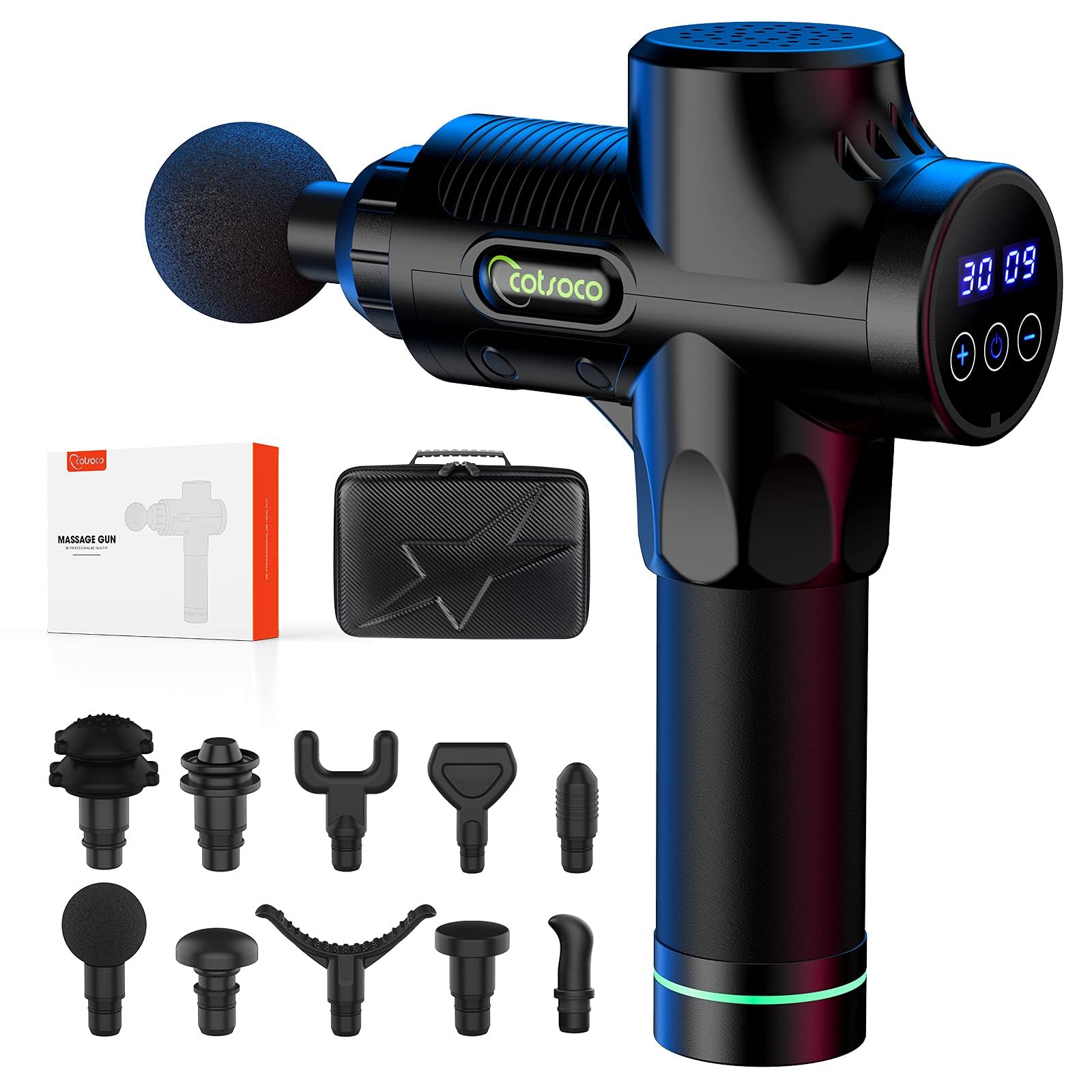 Massage Gun for Back, Neck and Shoulder, Quiet Electric Massager with 10 Massage Heads and 30 Speeds, Muscle Vibration Massager for Deep Tissue