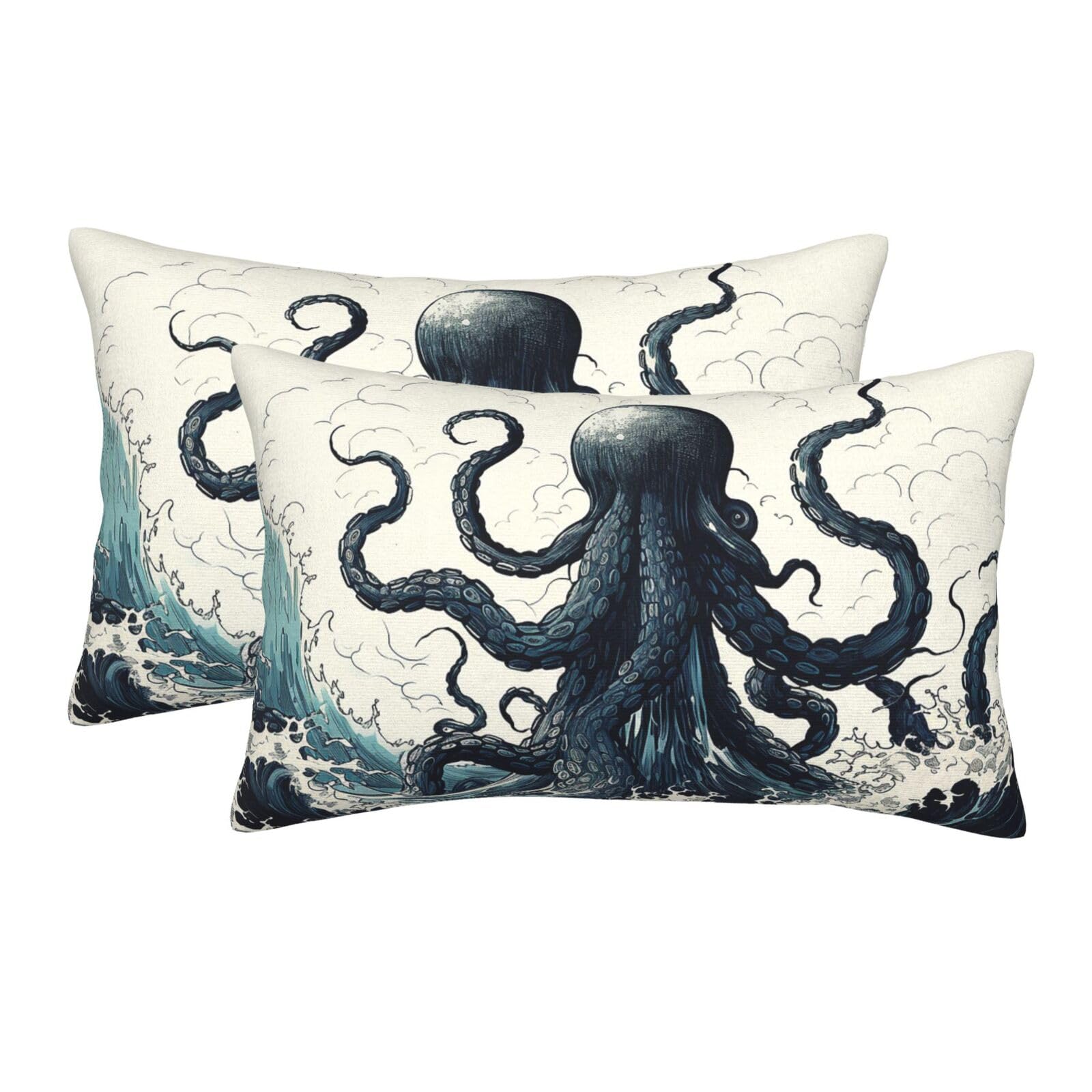 2 Pack Pillow Cases with Hidden Zipper, Soft Breathable Pillow Covers for Hair and Skin, Ocean Inspired Sketch Pillowcases 14"x20" Bed Pillow Protectors Cover for Sleeping Gifts