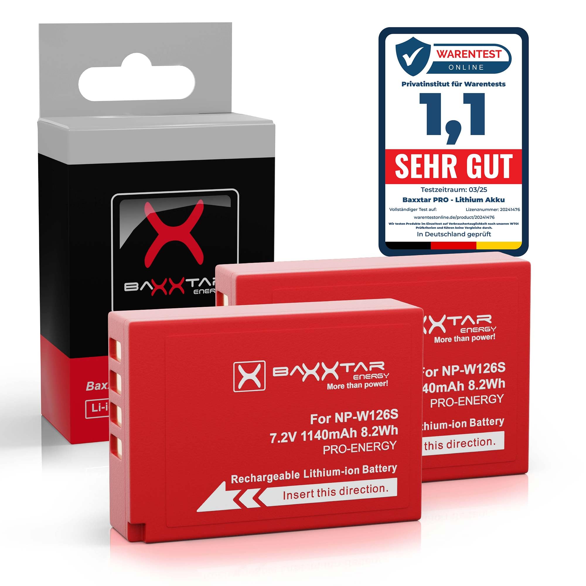 Baxxtar Pro 2X NP-W126s Batteria 1140mAh – Ricambio per Fujifilm NP-W126s / NP-W126 – per X100F X100V X100VI X-T3 X-T20 X-T30 X-T50 X-S10 X-Pro2 X-E4 X-M5 – doppia riserva