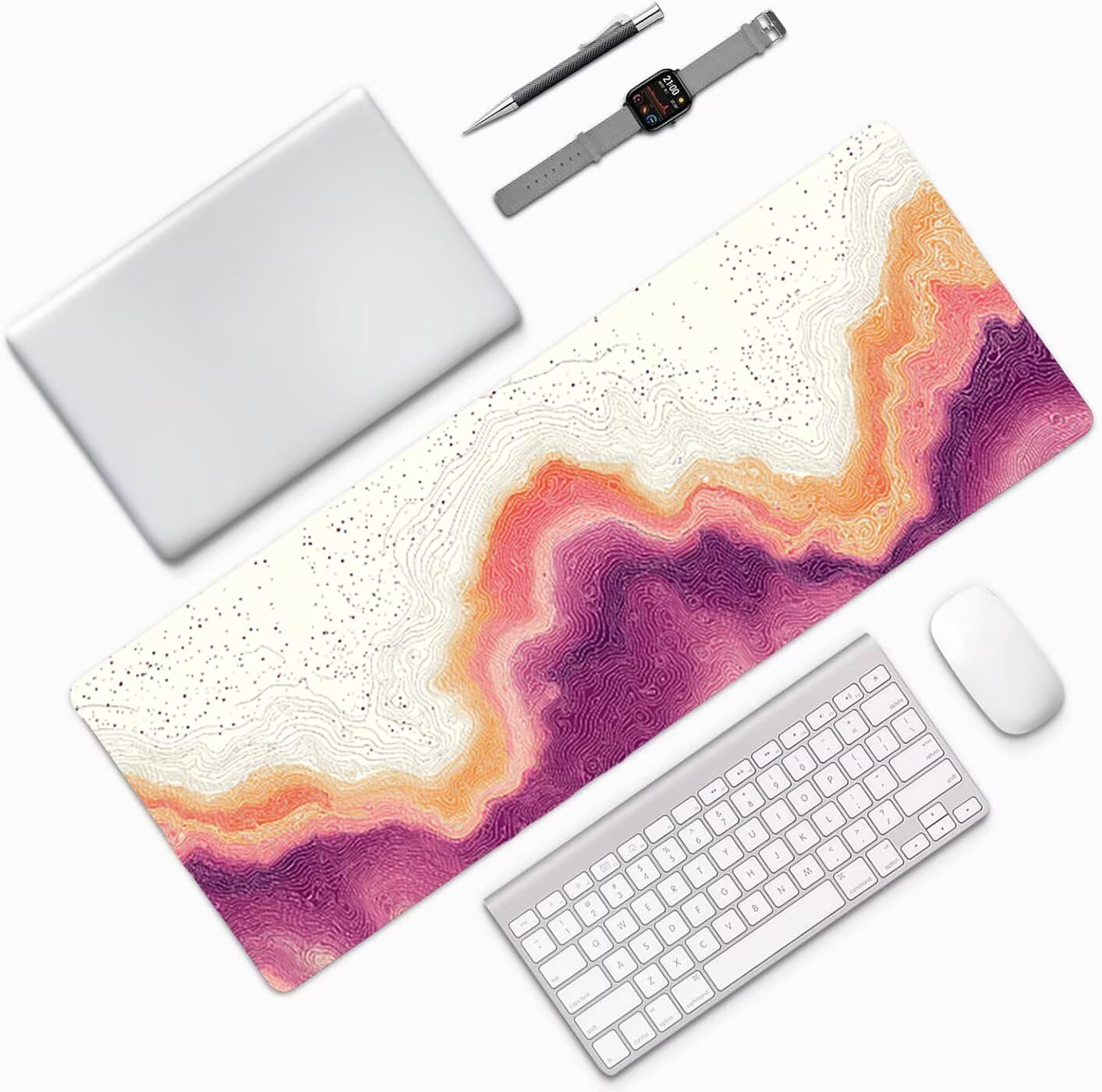 Lpfieonn Rosa Großes Schreibtischunterlage, XXL Schreibtischunterlagen, Beige XXL Wasserdicht Gaming Mousepad mit Vernähter Rand und Rutschfeste Gummibasis, für Laptop/Hause/Büro 120x60cm PF-3089