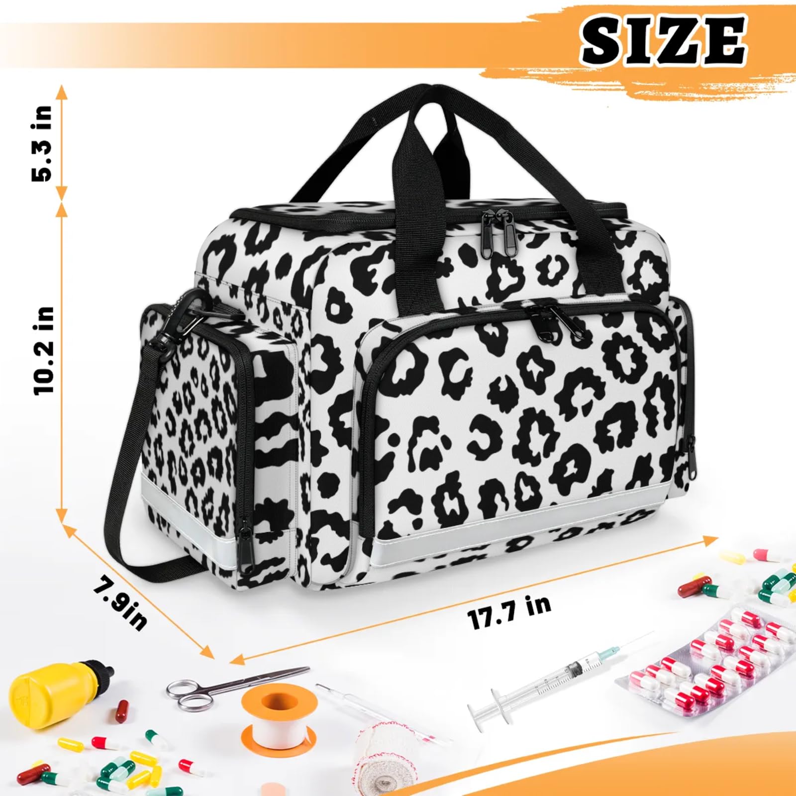GzLeyigou First Aid Bags Empty, Chic Leopard Print Emergency Bag First Aid Kit Multiple Compartment Kit Carrier On Call Trauma Bag For Paramedics Emergency Medical Supplies Kit