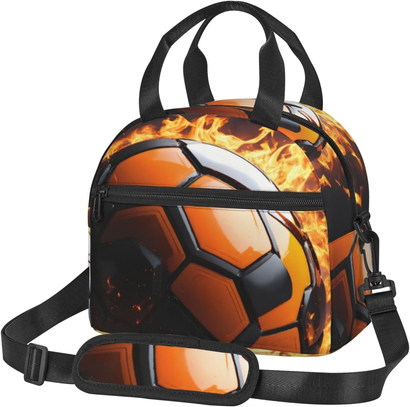 Soccer Ball Print Reusable Lunch Bag Insulated Lunch Boxes for Office Work Picnic Tote Bag Adjustable