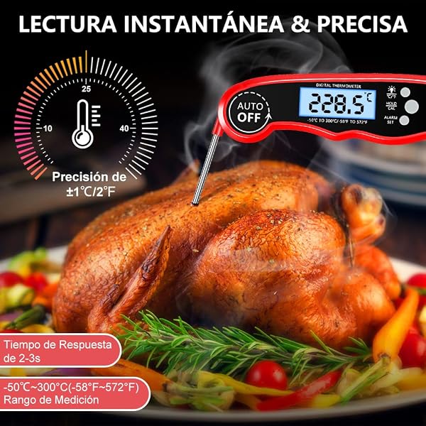 CIRYCASE Termometro Cocina, Termometro Horno Digital de Lectura Rápida & Precisa con 102cm Sonda de Alambre, Calibration & Pantalla LCD, Termometro Barbacoa para Carne, BBQ, Comida, Horno, Liquidos - 2