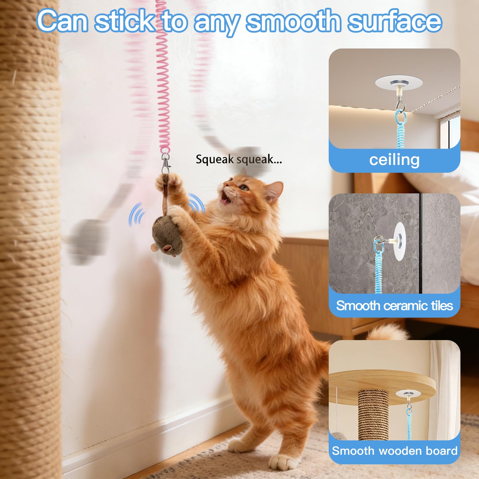 TUGFREE Juego de juguetes para gatos y pájaros chirriantes, juguete interactivo para gatos de interior, juguete de gatito activado por movimiento con sonido realista y pluma, diversión 2 en 1 para